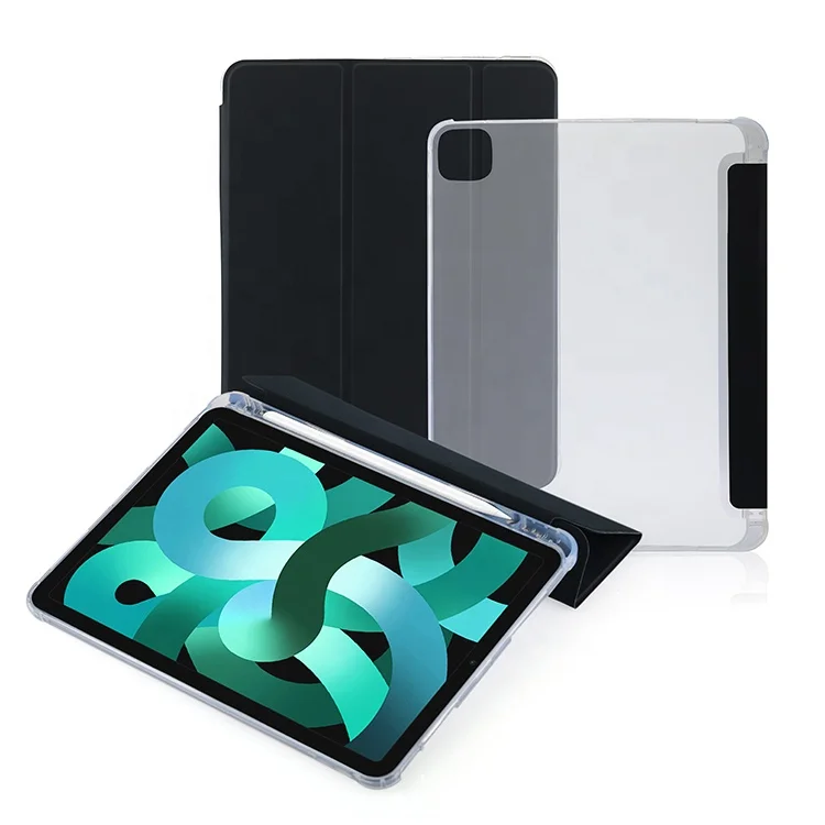 Hot Sales Smart Tablet Cover Case Tri-fold Soft TPU Back Cover Case for iPad Mini/Pro/Air with Pencil Holder