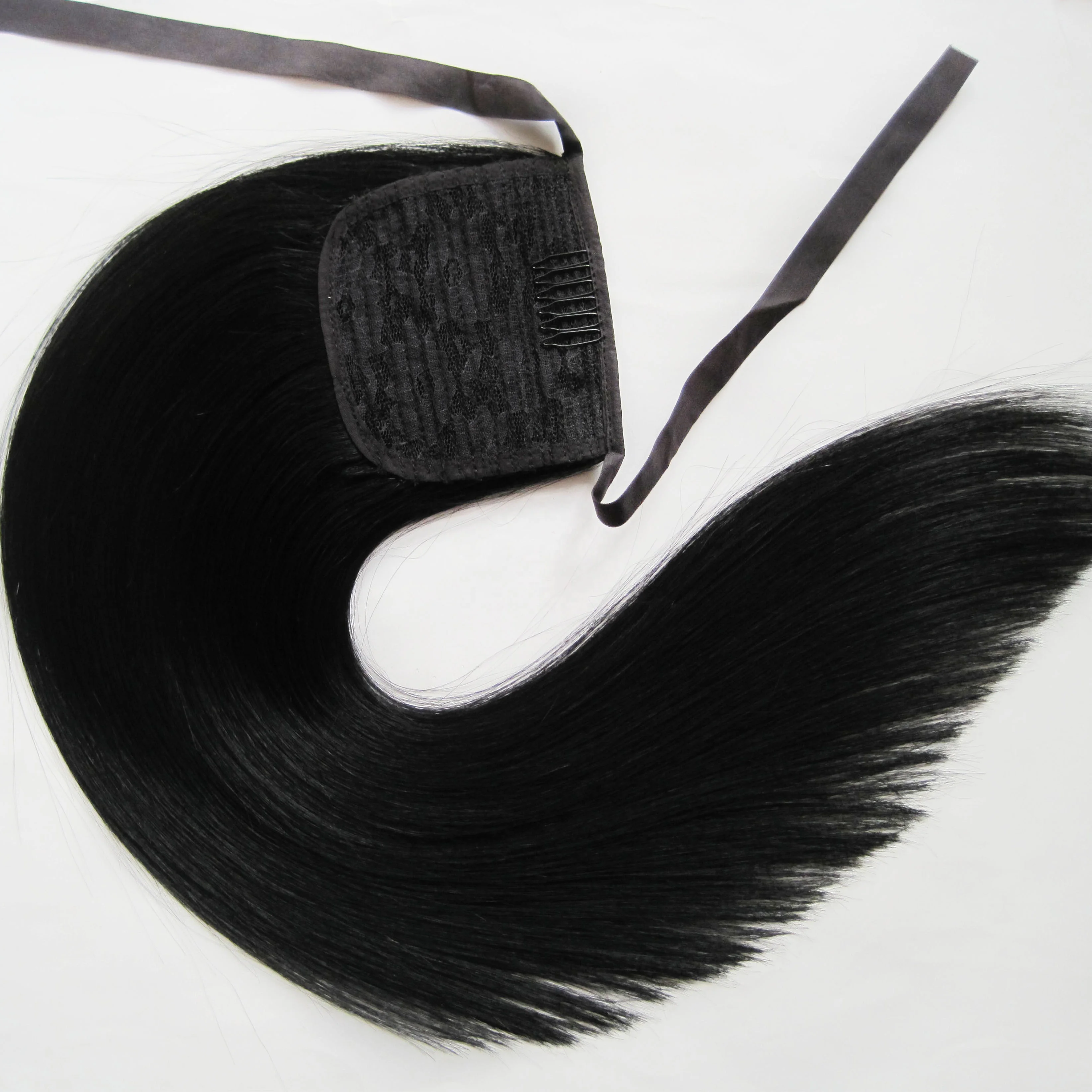  Оптовая продажа лучшее качество натуральные необработанные человеческие волосы для наращивания прямые конского хвоста с Кулиской