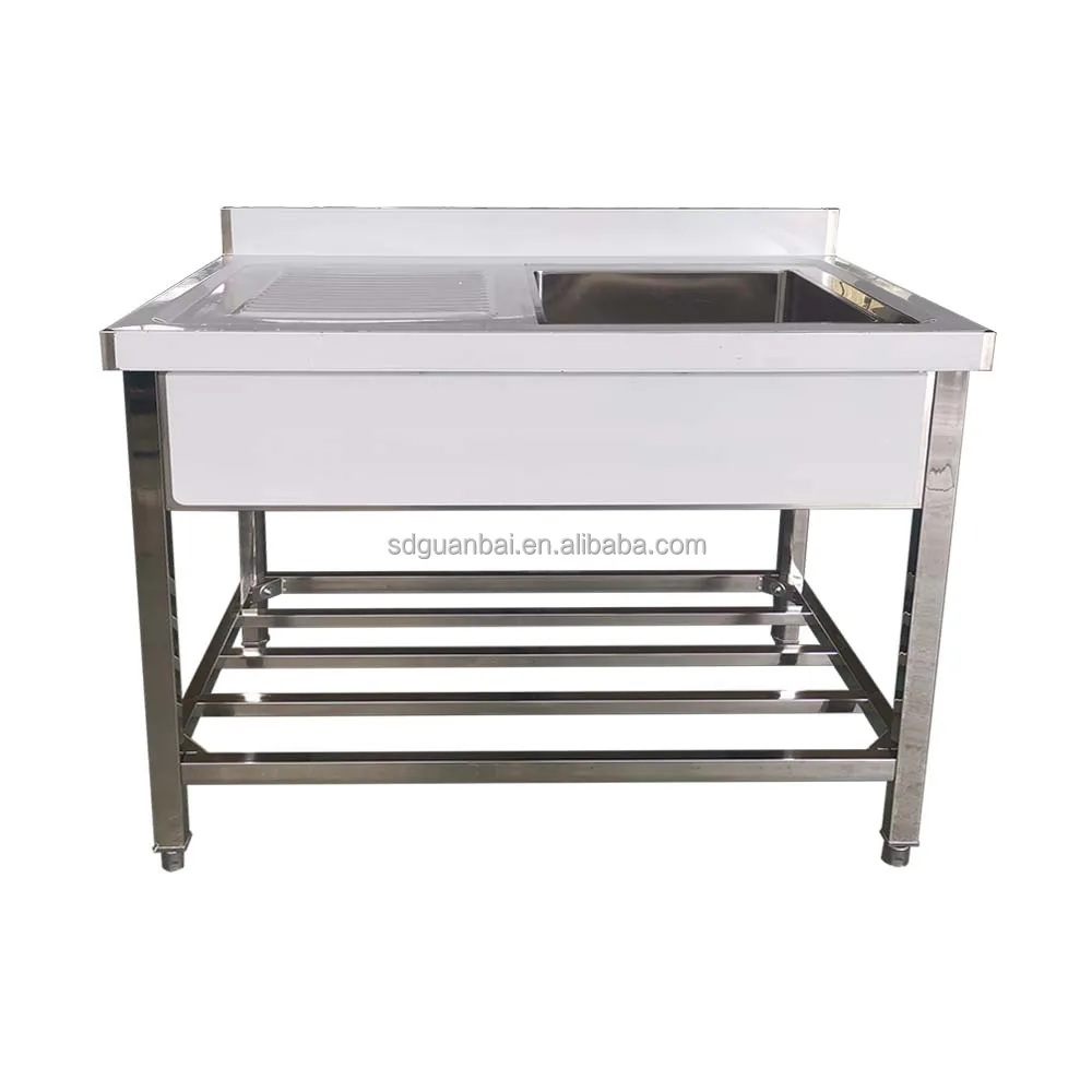 Guanbai 304 stainless steel kitchen equipment manufacturer workbench with double washing sink bowl buffet equipment
