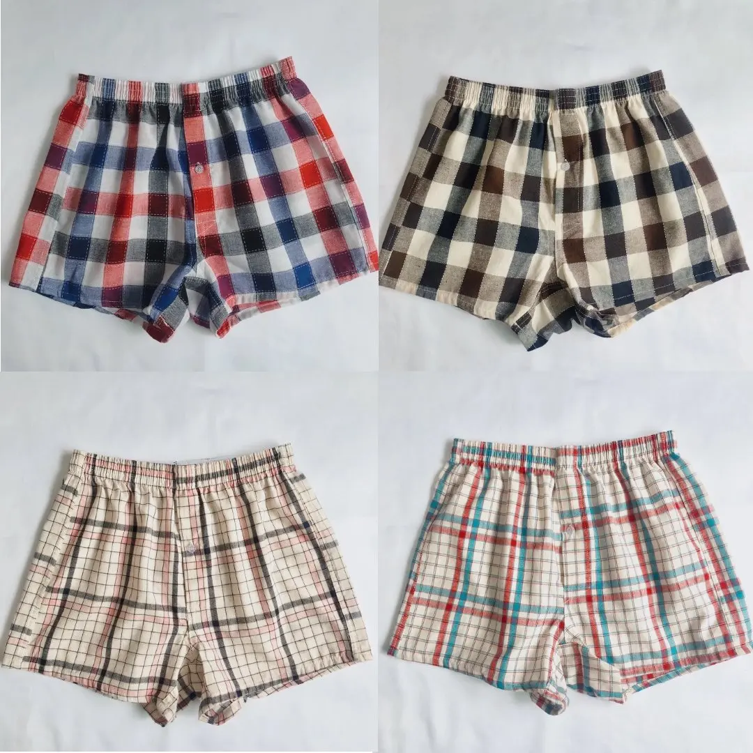 Hot sale Mens Woven Cotton Boxer Shorts with Inside exposed Waistband Classics checks Multicolor beach Boxers