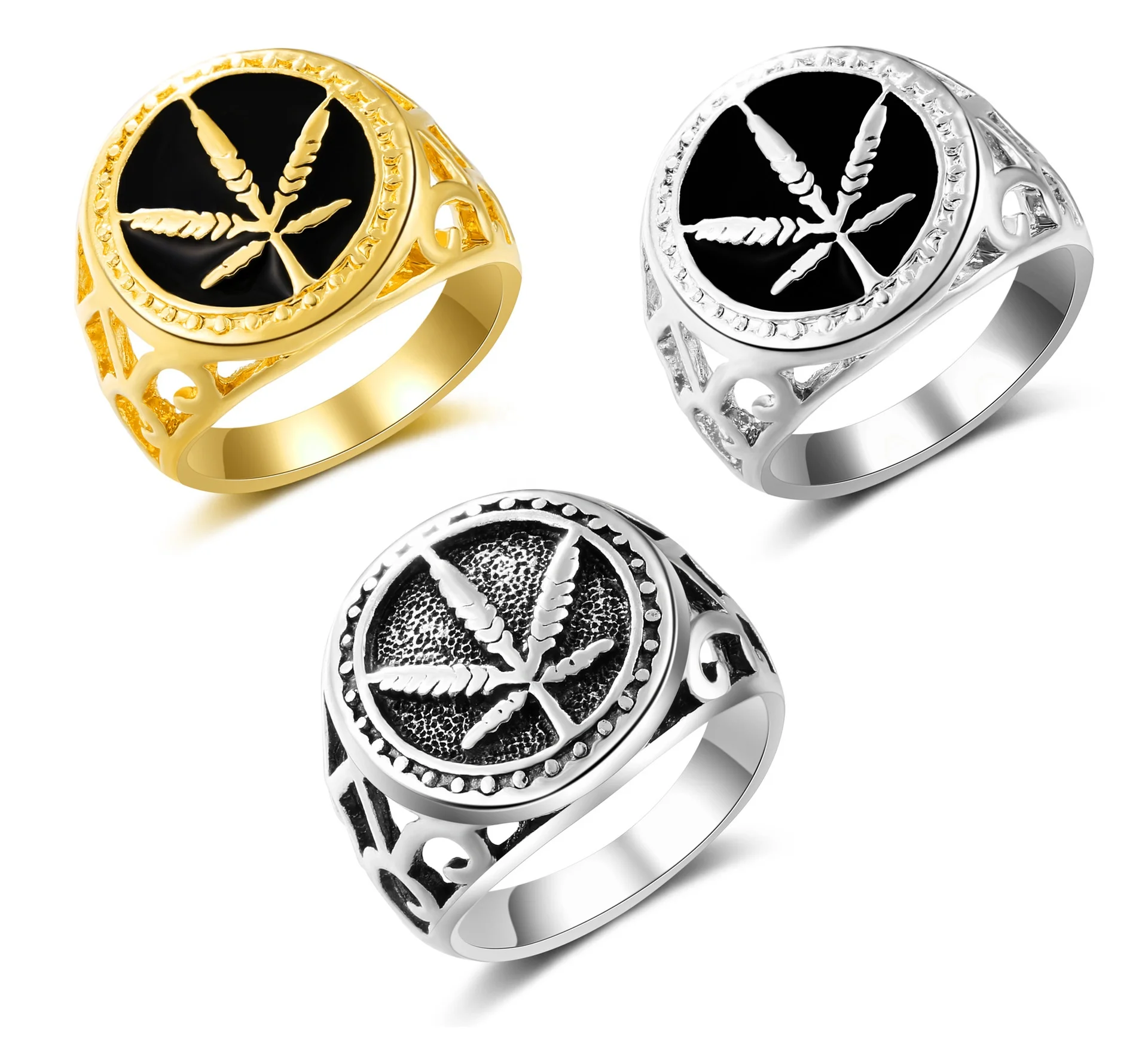 2022 Middle East Arabian Muslim 20mm Width Gold Silver Plated Enamel Maple Leaf Men Rings for Man