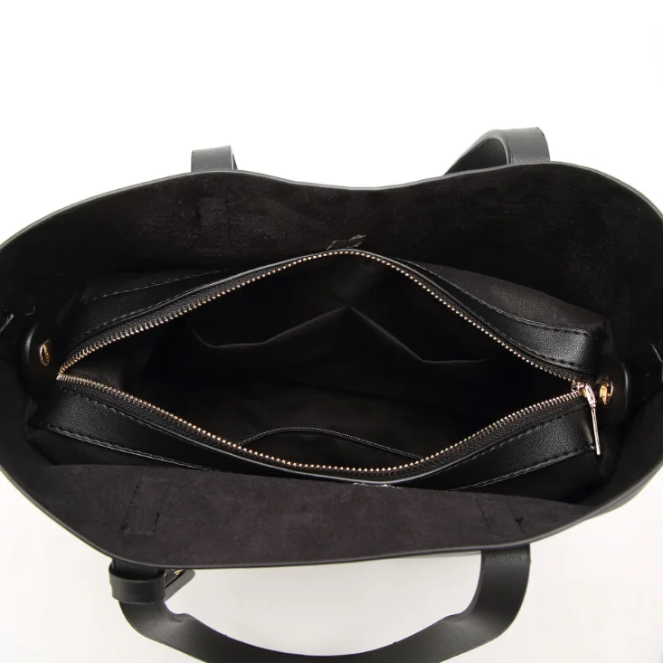 simple design leisure microfiber vegan leather daily tote set  women shoulder bag