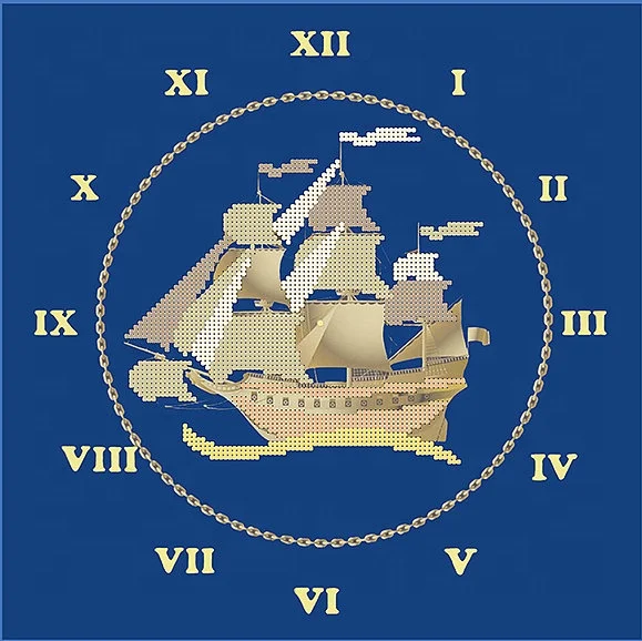 Room wall decoration sailboat pattern cross stitch clock diamond painting