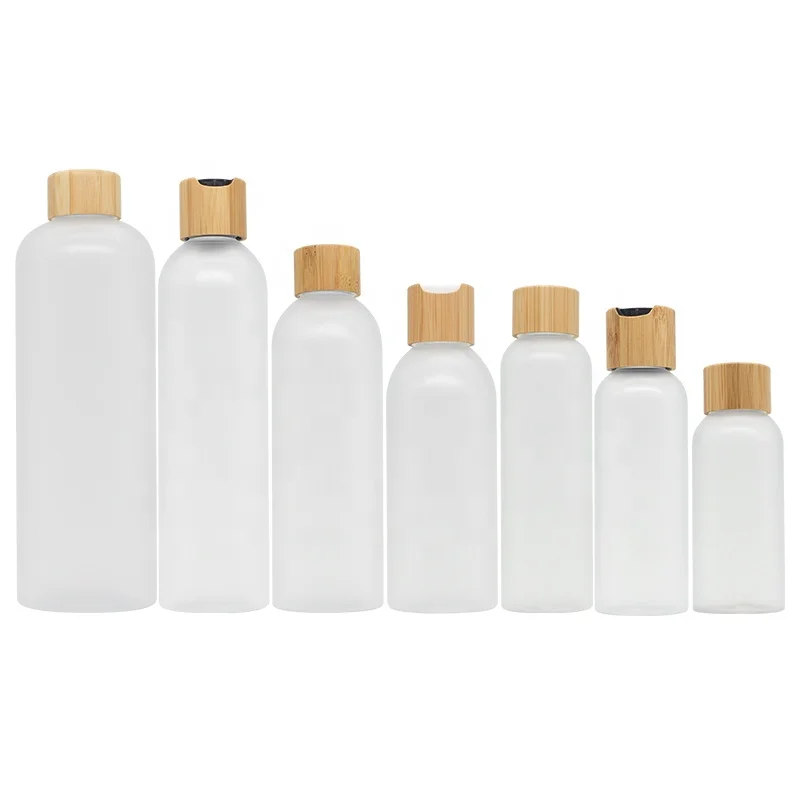200 250 500ml 8oz Toner lotion Containers Packaging Cosmetic Plastic Pet oil Bottle with bamboo screw disc lid For Cosmetics