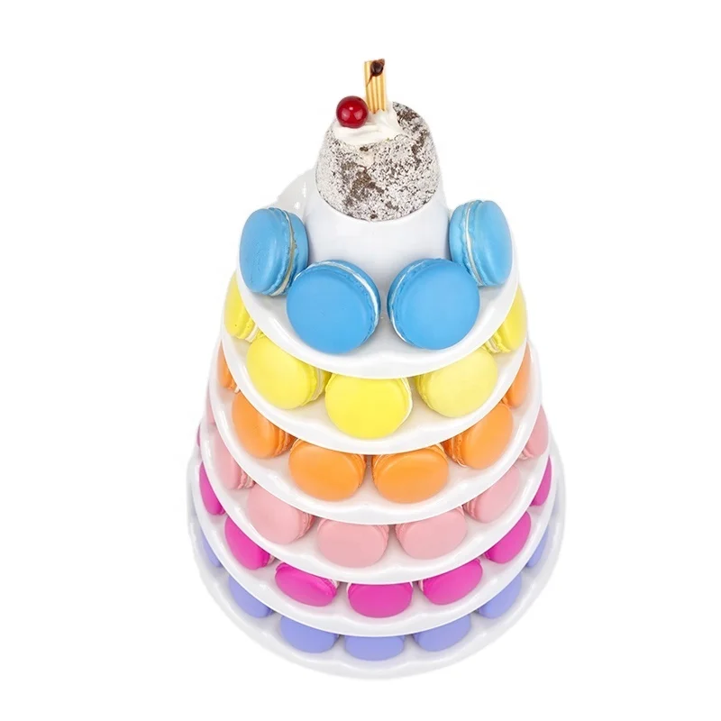 Custom 6 tiers macaron tower white PET plastic macaron cookie display stand