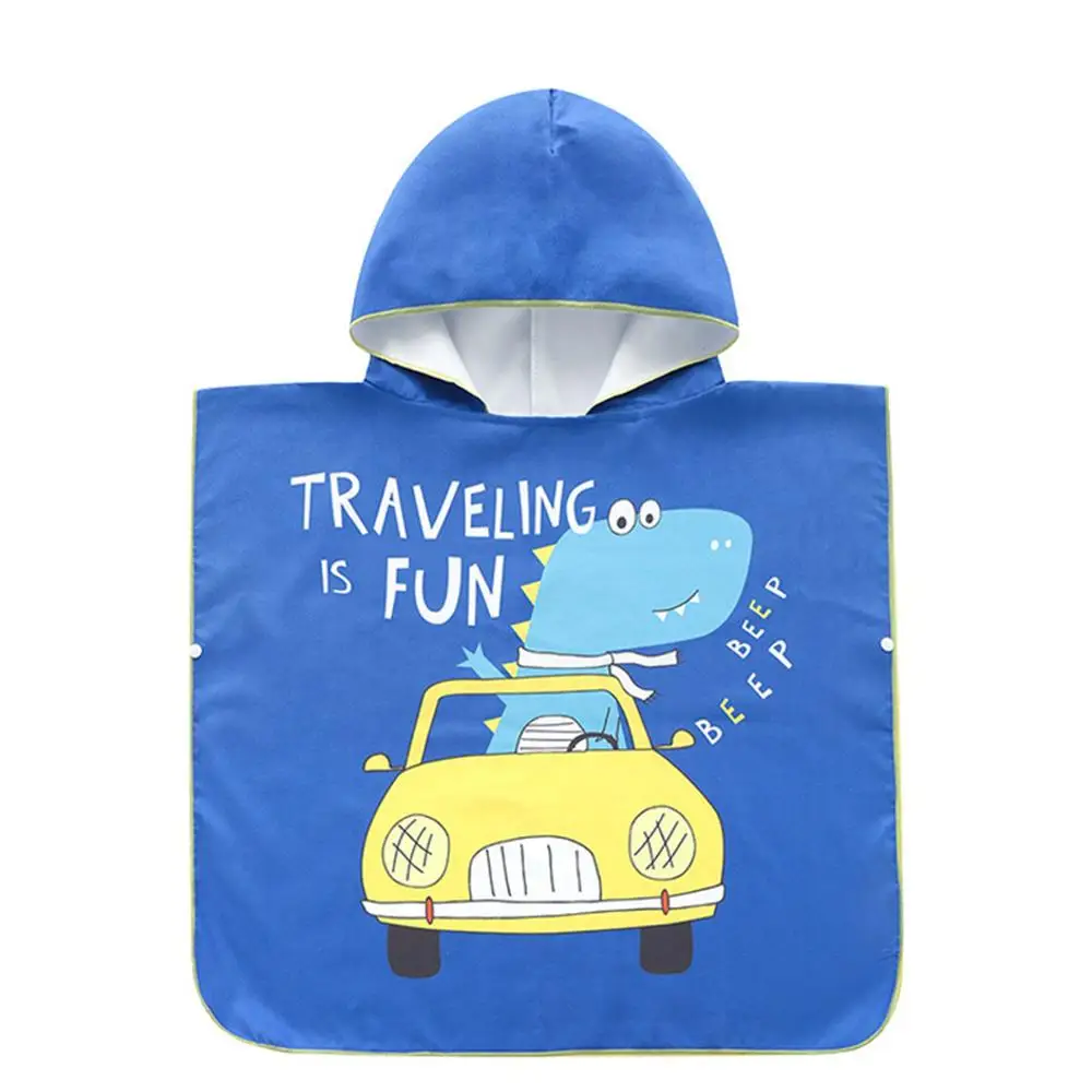 
High Quality Wholesale Baby Animal Printed Microfiber Hooded Poncho Baby Beach Towel 