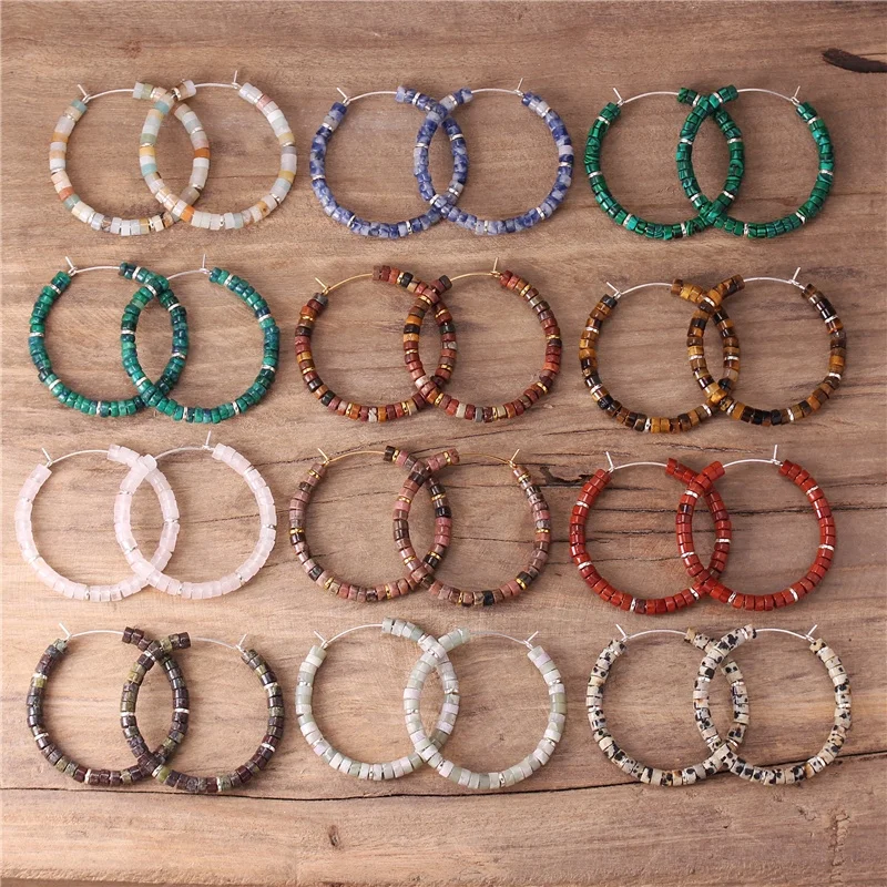 Bohemia 2x4mm Tile Natural Stone Beaded Drop Hoop Earrings Boho Gemstones Dangle Earrings Jewelry for Women Wholesale Dropship