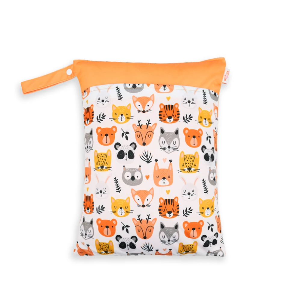 
custom polyester layer baby waterproof Zipper wet bags cloth diaper bag with handle 