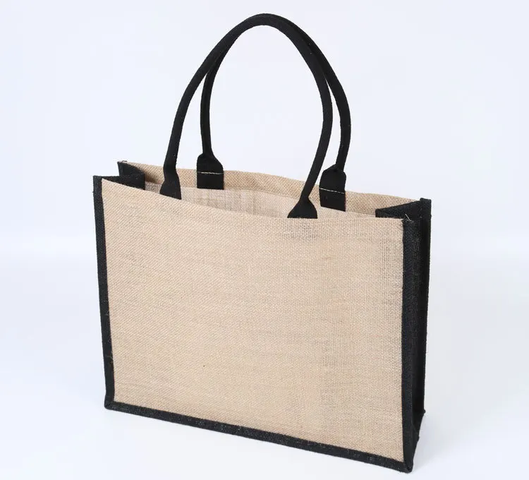 High Quality Custom Logo Large Natural Eco Friendly Plain Hemp Shopper Burlap Jute Tote Bag for Shopping