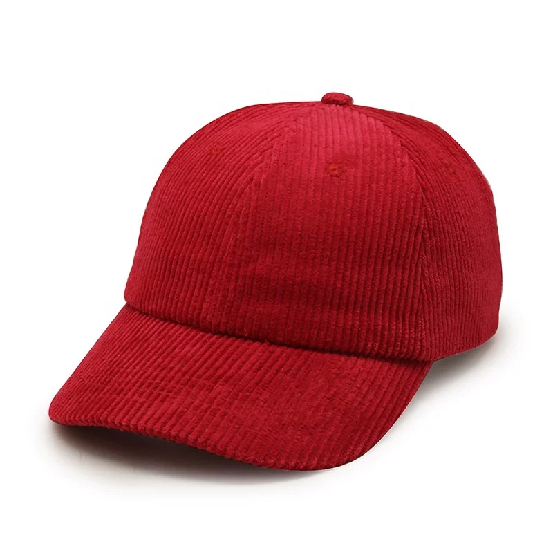 Custom Logo Vintage Fall and Winter Red Corduroy Blank 6-Panel Baseball Cap