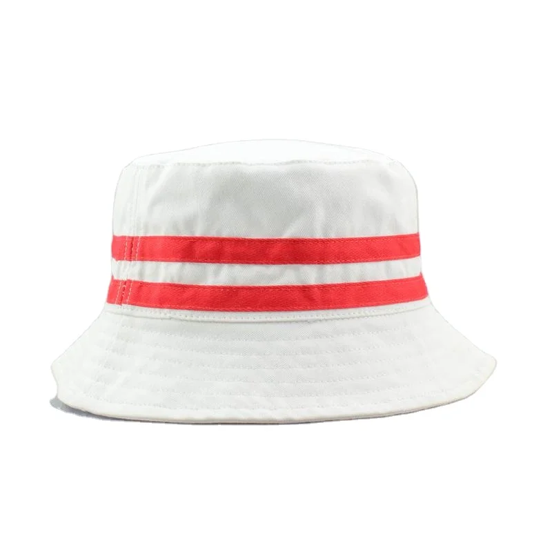 Wholesale Plain Two Tone Fisherman Hat Customized Red Stripe Beach Bucket Hat Free Sample Summer Women Outdoor Bucket Hat