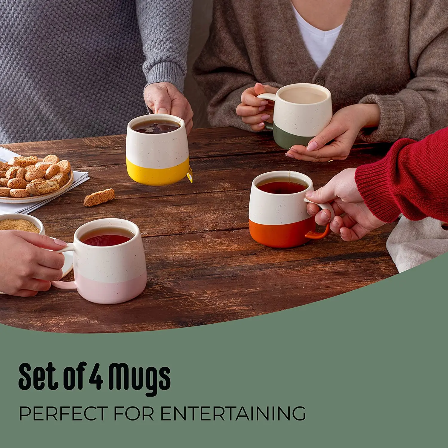 Ceramic Coffee Mugs Set of 4 - Large Stoneware Cups - Hand-painted, Two-tone Glazed Mug Customized CLASSIC Giveaways HANDGRIP