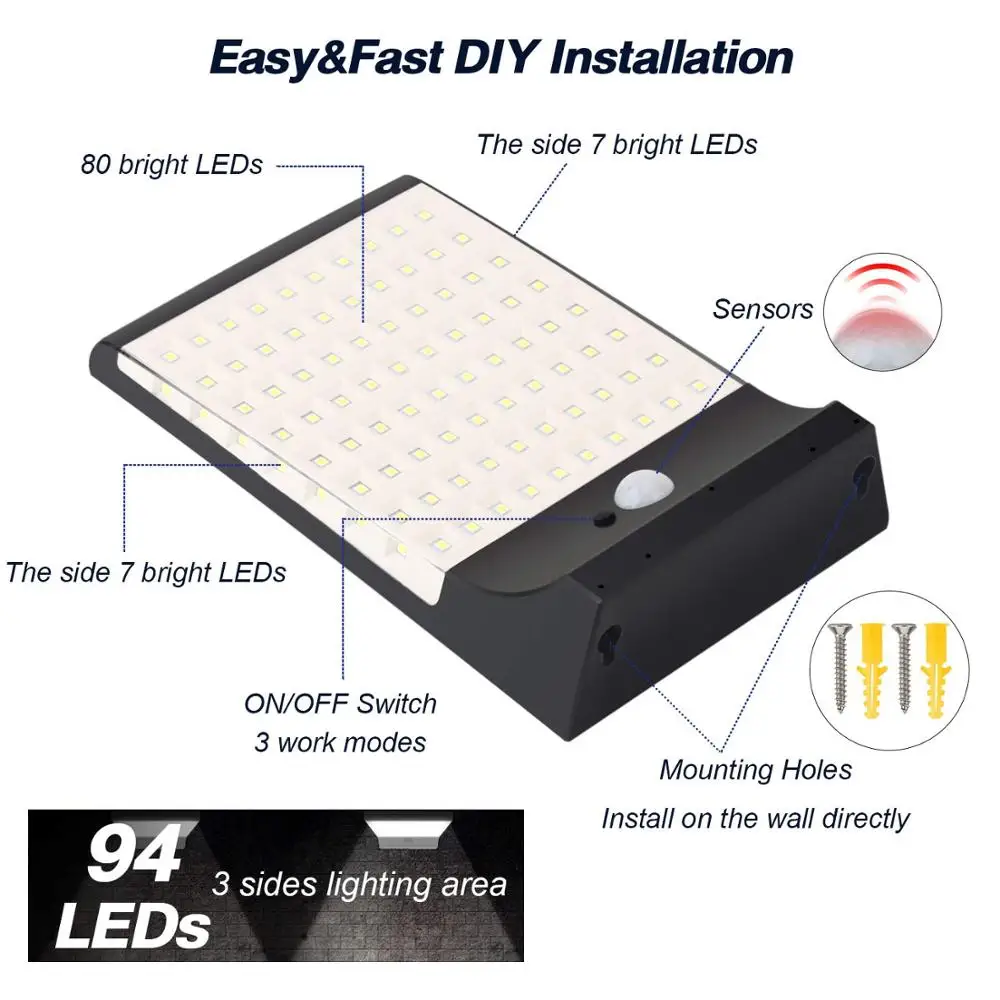 Outdoor Garden Waterproof IP65  Solar Power LED Light Wall Mount Lamp With Motion Sensor