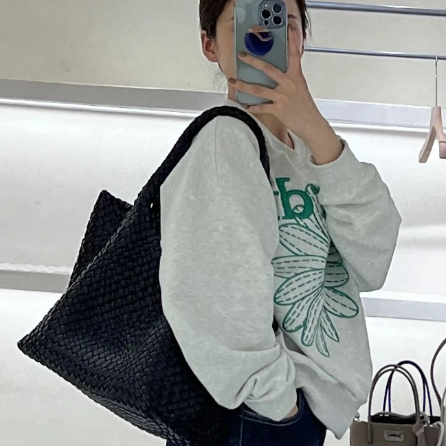 Travel Fashion Beach Soft Genuine Shoulder Women Woven Leather Large Tote Bag