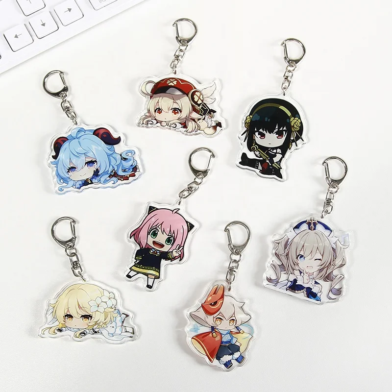 Cute Anime Acrylic Keychain mix color Photo Tags Keyring Clear Plastic Keychain With Uv Printed