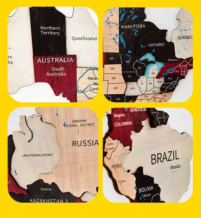 3D Wood World Map With light Backboard World Travel Map Wall Decor