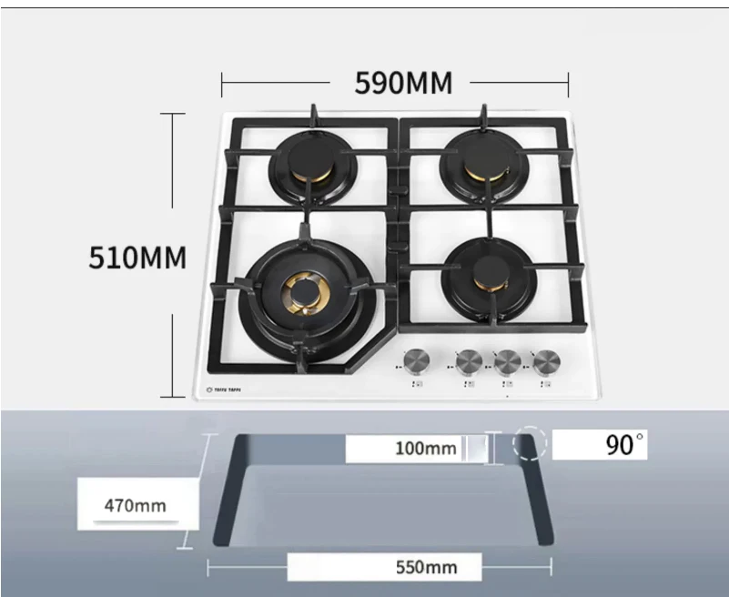 Kitchen Cooking Gas Cooktop Desktop Built-in Gas Cooker Enamel Furnace Frame Multiple Functions 4 Plate Gas Burner Stove