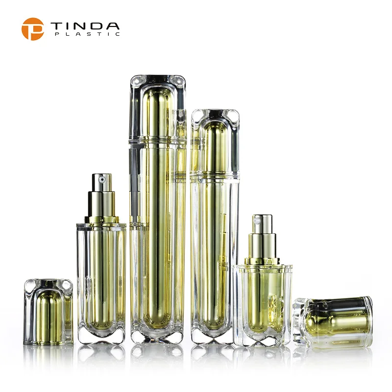 Skincare container plastic acrylic square cream packaging bottle and jar cosmetic packaging set 30g 50g 40ml 60ml 100ml