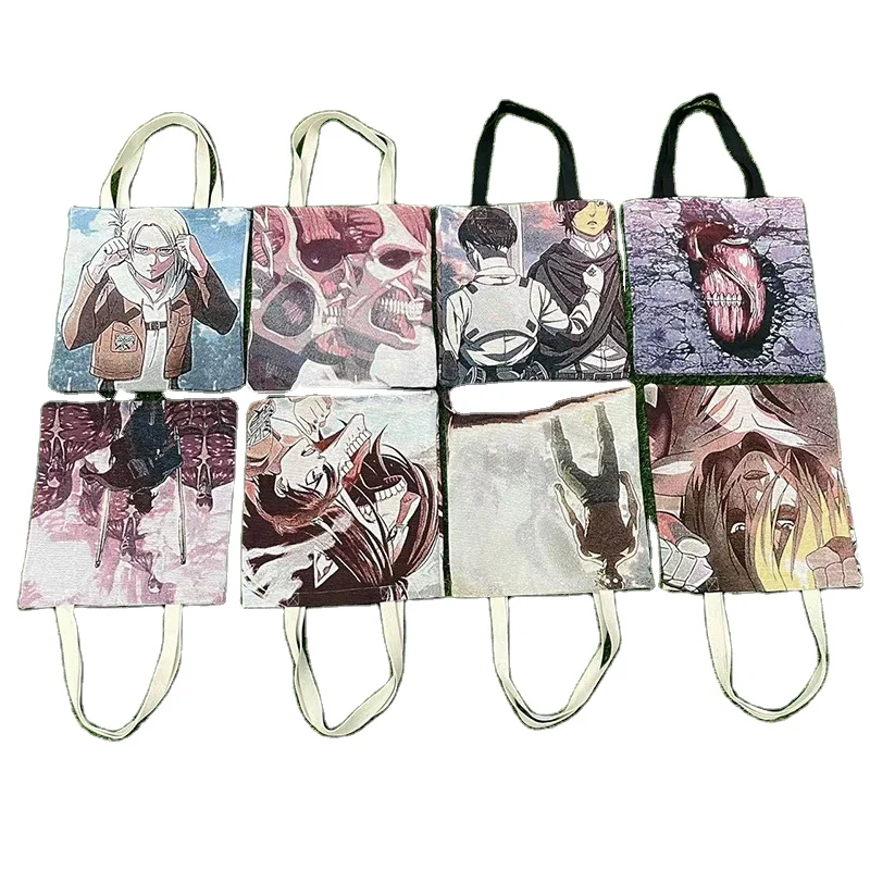 Custom jacquard women fabric shopping bag grocery bag Anime tapestry tote bag