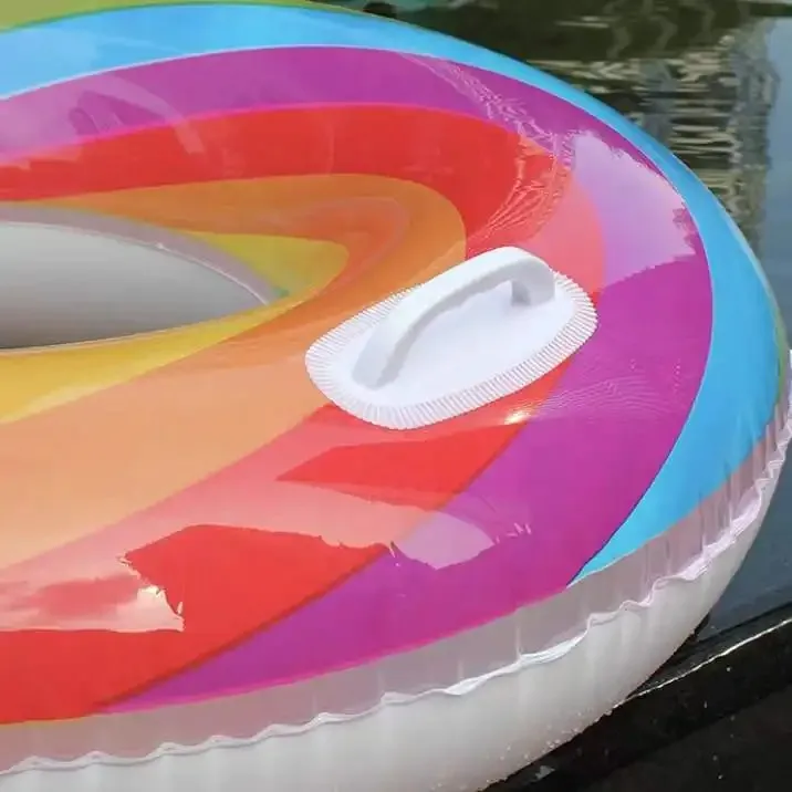 JIURAN Design Pvc Children And Adults Size Colorful Rainbow Inflatable Pool Floaters With Handle Swimming Ring