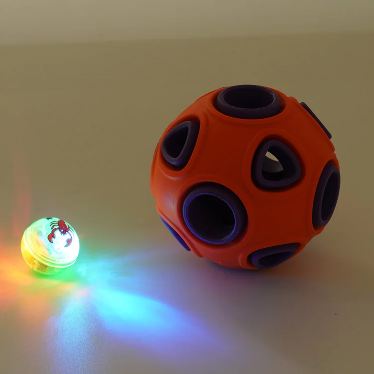 Vking Pet Durable Bells Led Light Double Layer Rubber Dog Training Inteactive Squeaky Chew  Dog Toys Ball