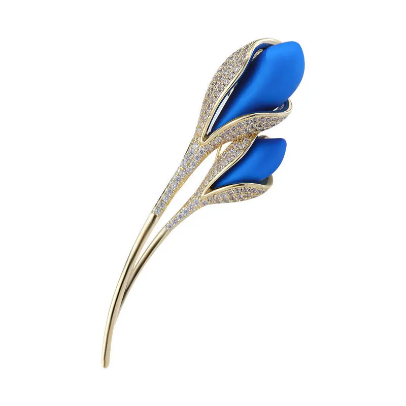 New Design Metal Tulip Rhinestone Rose Brooch for Women Elegant Pearl Corsage Fashion Brooch Pin Jewelry