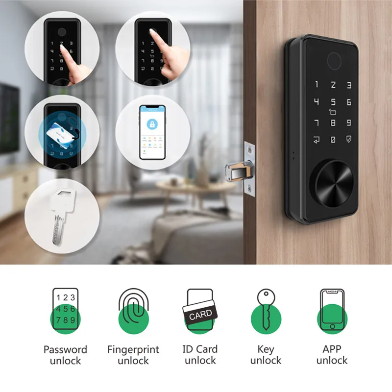 Key Tuya Glass Door Smart Fingerprint Digital Safe Wood Door Lock Ttlock Outdoor For Home Hotel Apartment
