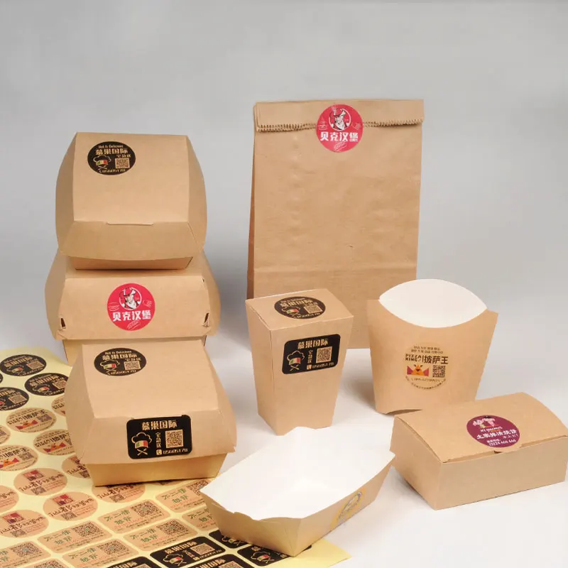Luxury Takeaway Custom Printing Cardboard Paper Kraft Clamshell Pizza French Fries Chips Bento Burger Hamburger Packaging Box