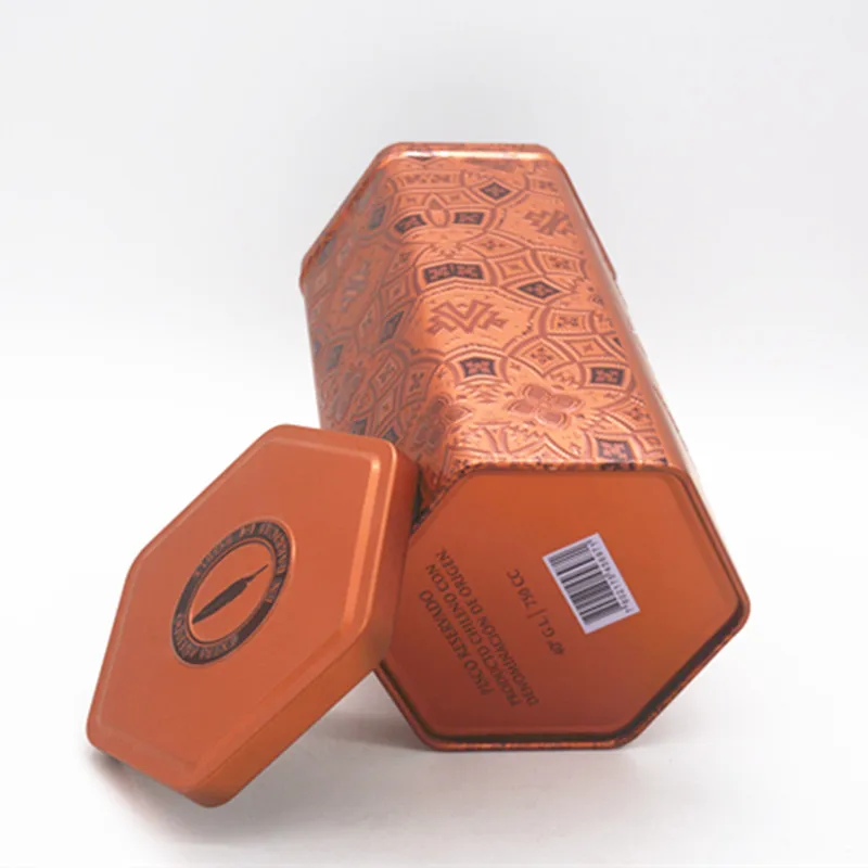 customized tea packaging metal box Gift wine box 6 sides  metal packaging special-shaped tinplate storage