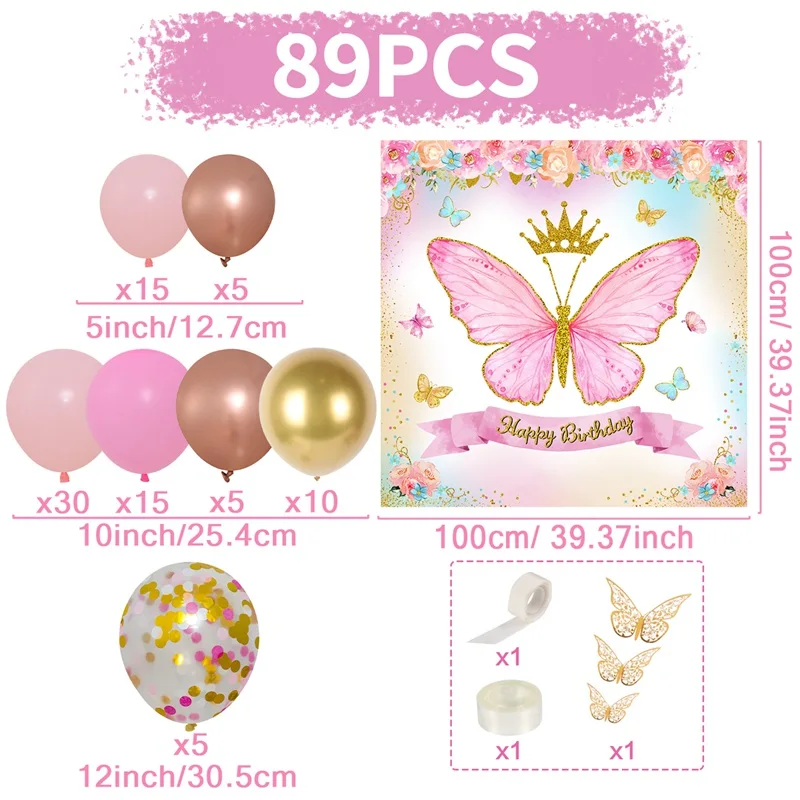 Butterfly Theme Party Decorations Sets Butterfly Balloons Arch Kit With Backdrop Wall Decorations For Baby Shower Birthday Party
