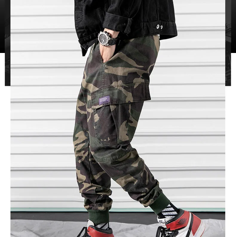 
New fashion 100% Cotton army green big pocketsjogger pants cargo sports pants fashionable trousers 