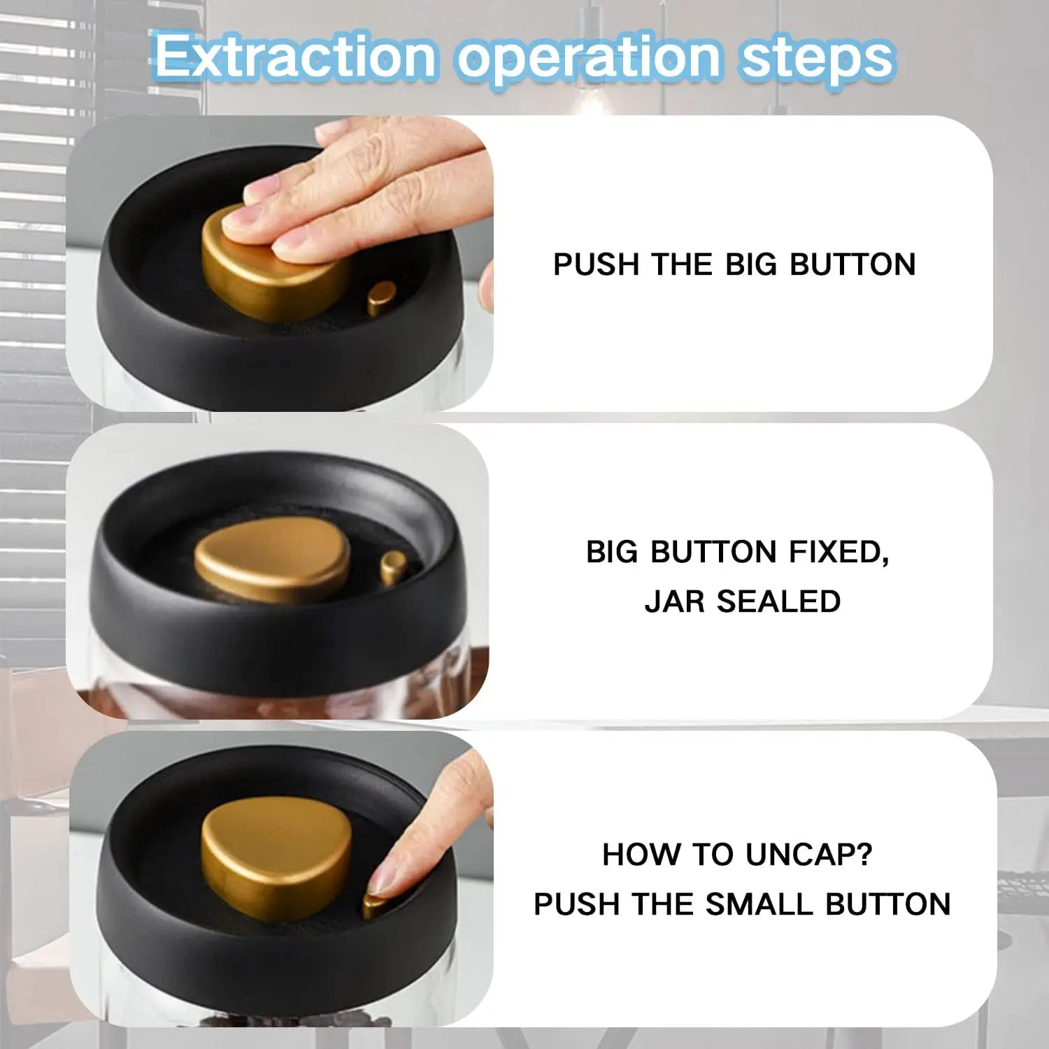 High Borosilicate Round Glass Storage Jars Coffee Beans Sealing Canister with Press Vacuum Sealed Black Lid