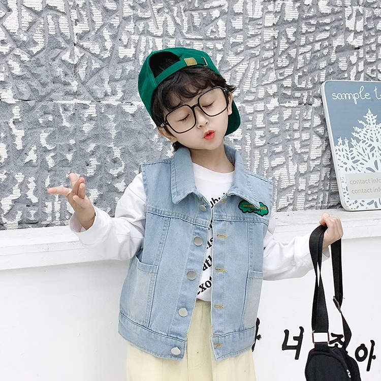 
Customized new spring kids cowboy waistcoat light blue boys denim vest 