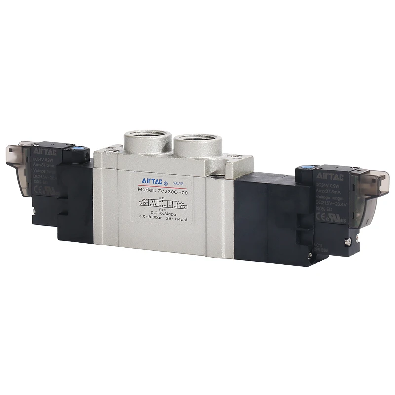 Соленоидный клапан AIRTAC 7V0530C/130C/230C/330C-M5/06/08/10/15S, трехпозиционный пятиходовой электромагнитный клапан