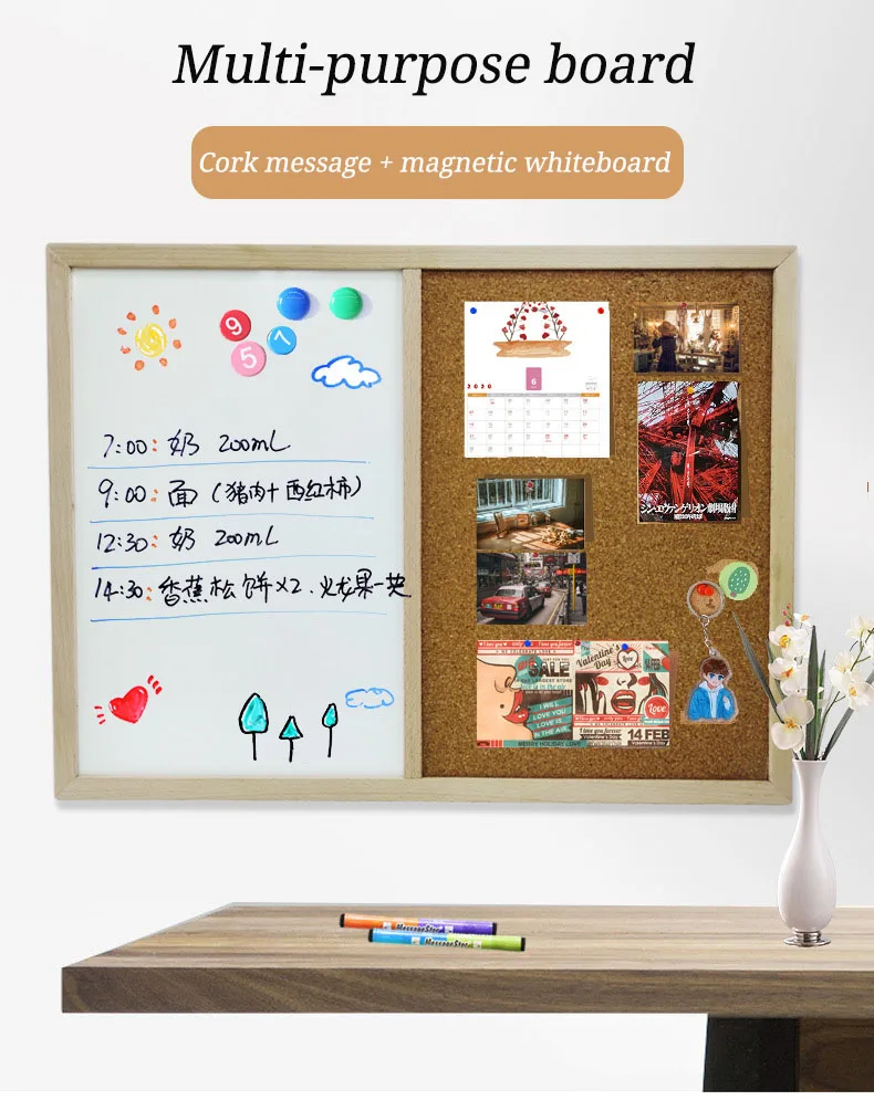 Factory Price Dry Erase White Board And Decorative Notice Cork Board With Wood Frame