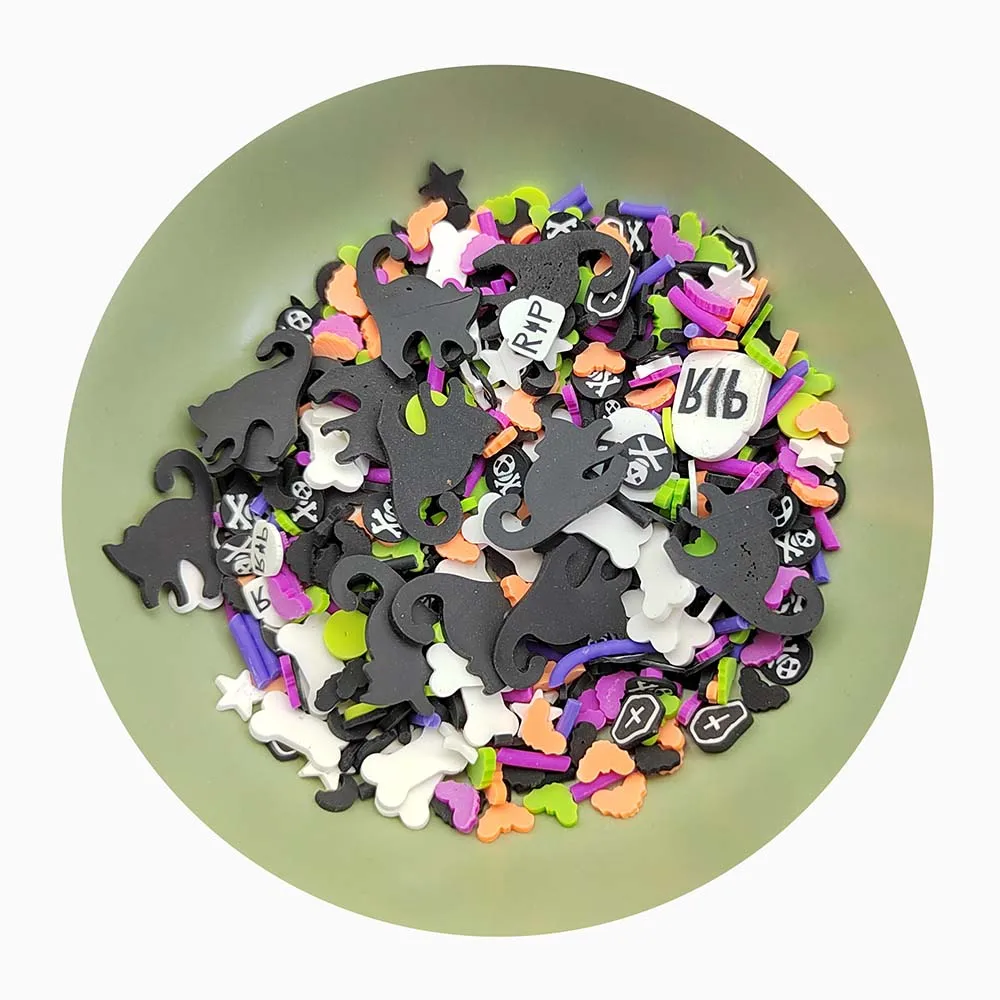 Custom 2024 New Halloween Slime Figures Scarily Cute RIP Tombstone Cat Black White Stars Slime Clay Sprinkles