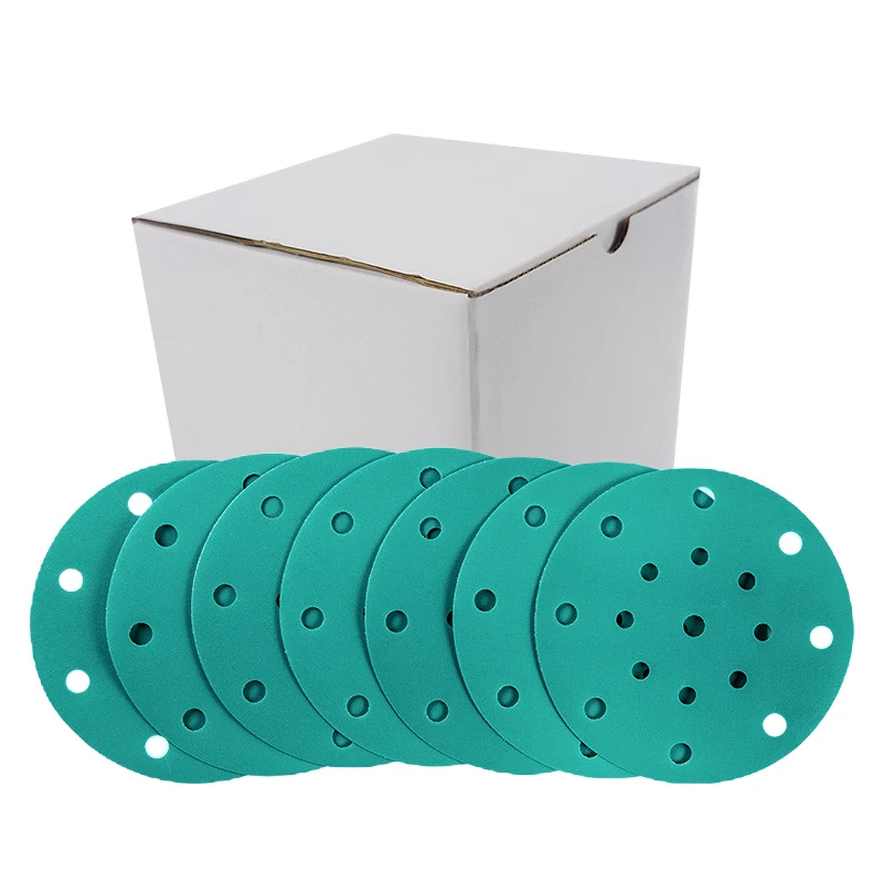 6 Inch 9 Hole Self Adhesive Abrasive Paper Discs Green Polyester Film Sanding Disc for Car