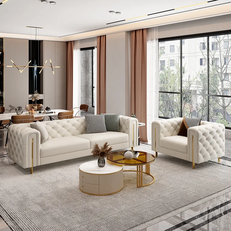 modern couch sectional Living room Upholstered Sofas Set 3 Seater white Customized Microfiber Fabric chesterfield Sofa furniture