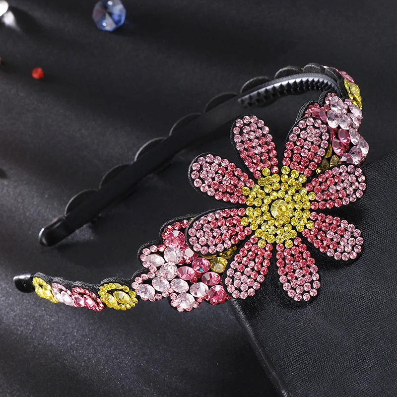 HX-066 Rhinestone flower headband wide-brimmed Korean high-grade crystal large headband lady temperament diamond-studded hairpin