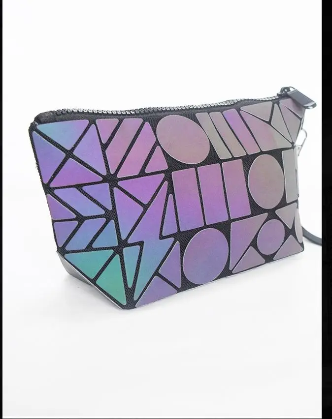 Featured Laser Holographic Luminous Geometric Large Capacity Cosmetic Makeup Bag Pouch for Ladies Women Toiletry Bag