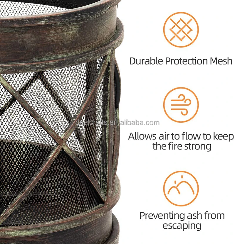 Fire Pit Outdoor Wood Burning Cast Iron  Heater Log Charcoal Burner Round Camping Outside Patio Backyard Deck