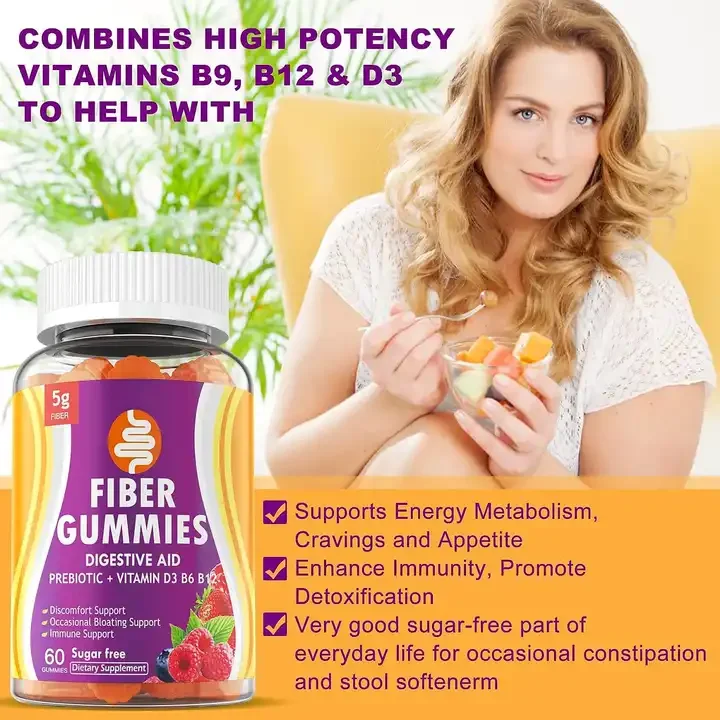 Digestive Healthy Probiotic Supplement Halal Organic Fiber Gummies for Adults OEM Private Label Vegan