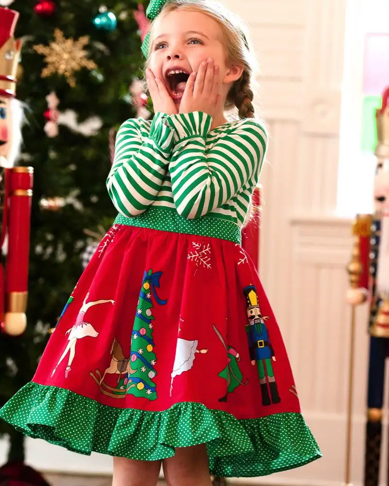 Hot Sale Girl Toddler Christmas Cotton Ruffle Dress