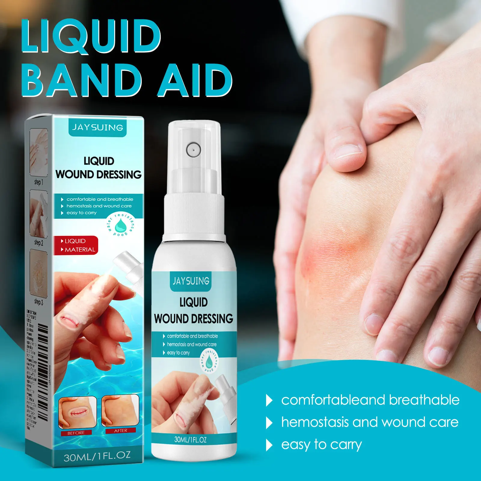 Breathable hemostatic and wound care waterproof with a comfortable liquid Bandage Band-aid spray