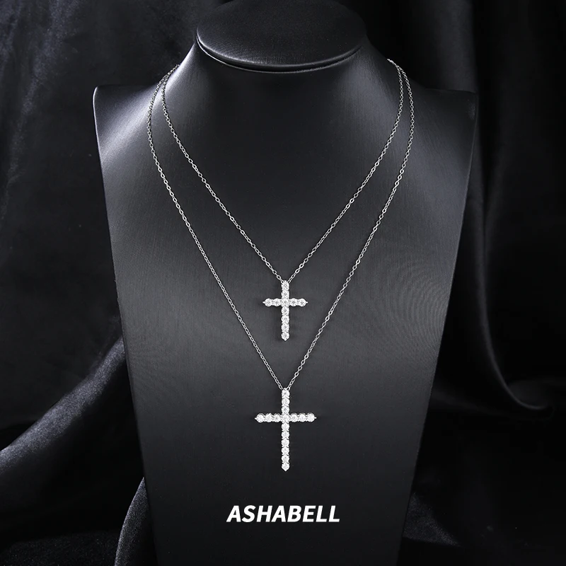 Fashion European and American cross D color moissanite pendant s925 sterling silver necklace Unisex