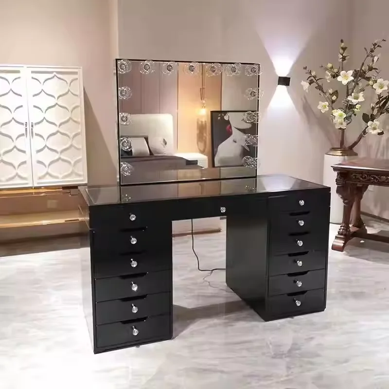 Latest Arrival Durable OEM House Hold 13 Drawers Cheapest Makeup Station Vanity Table With Lighted Mirror