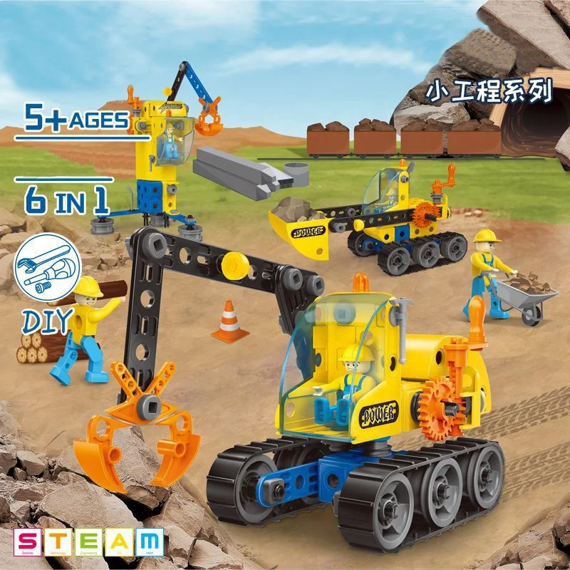 117pcs 6 in 1 city construction truck model DIY building kit children hand on STEM screw engineering building blocks toy for kid