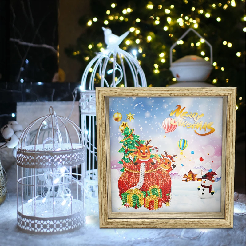 Diy diamond Christmas snowman design  wooden material  square unbreakable Piggy bank