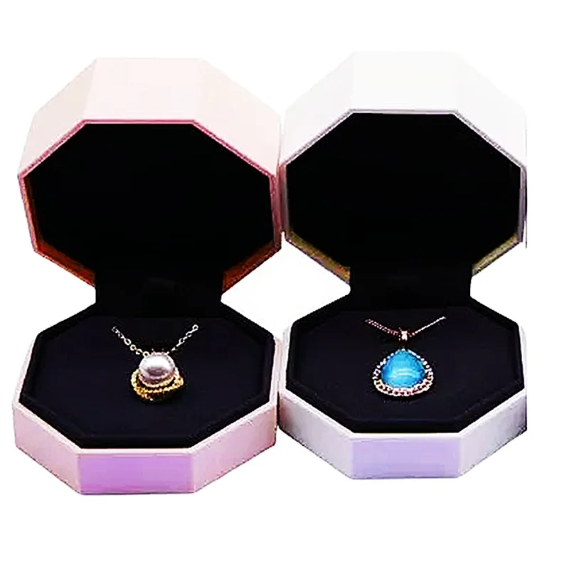 Wholesale  Plastic Jewelry boxes  Custom Lacquer Ring Box Octagon Velvet Necklace Box With Logo