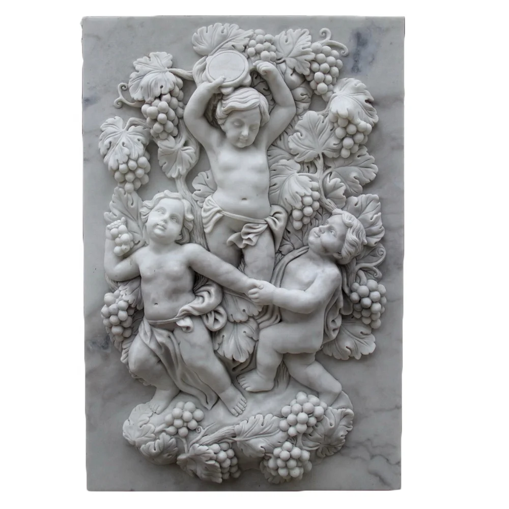 100% Natural Material Yellow Marble Polished Antique Human Statue Wall Naked Women Wall Relief Sculpture